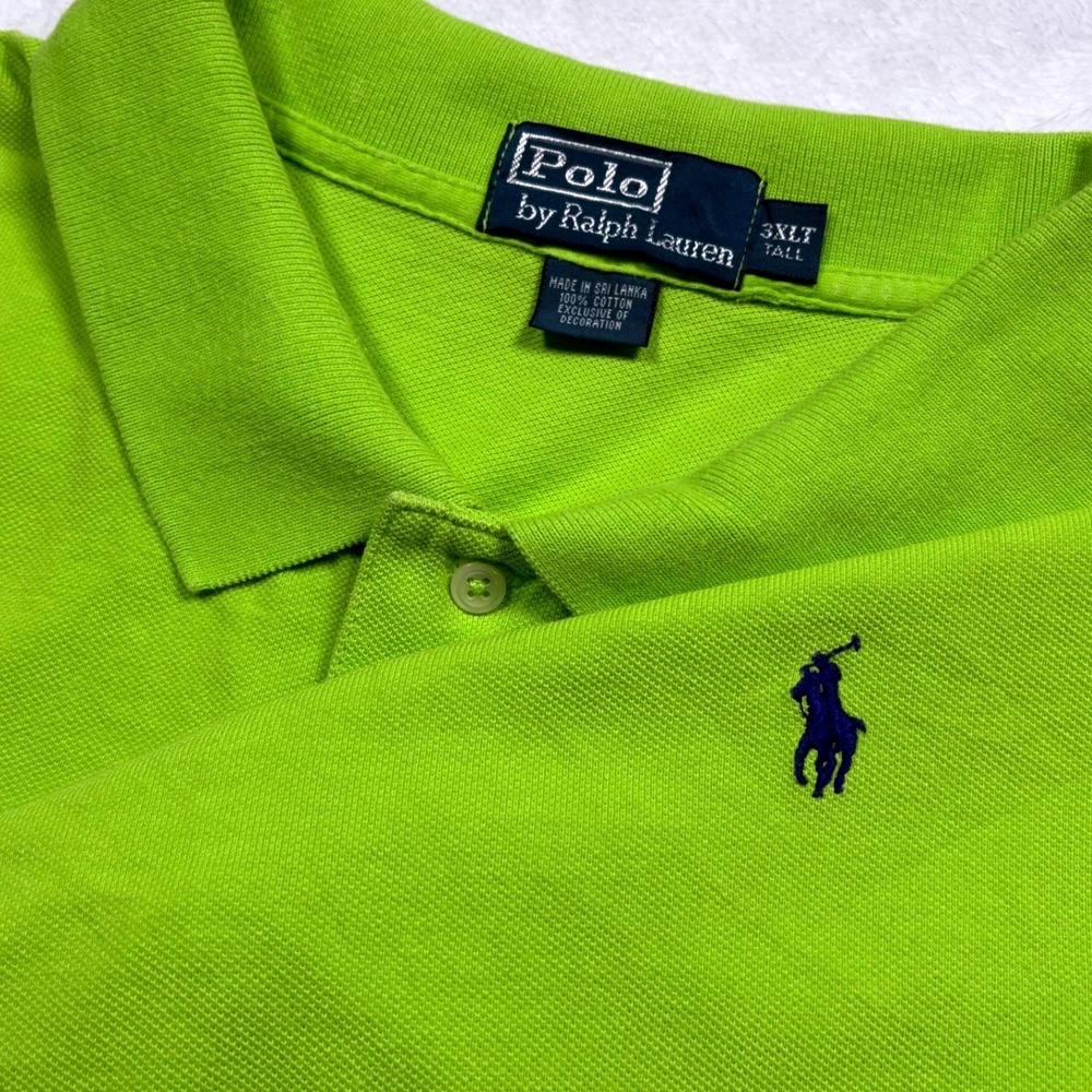 VTG 90s Polo Ralph Lauren Polo Shirt Men 3XL TALL Lime Green Boxy Preppy Pony